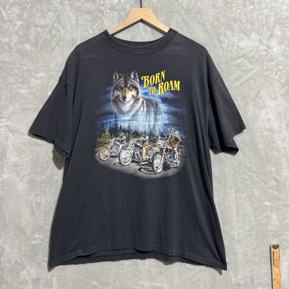Other - 3D Emblem Born To Roam Wolf Sturgis Black Hills Rally‎ Shirt Mens XL Biker 90s